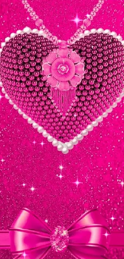 Glamorous pink heart mobile wallpaper with jeweled design.