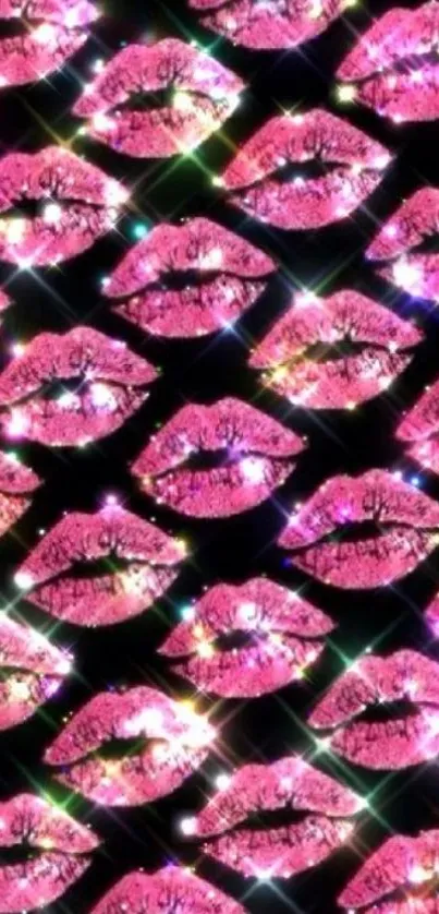 Glamorous pink glitter lips wallpaper with sparkling effects and vibrant colors.