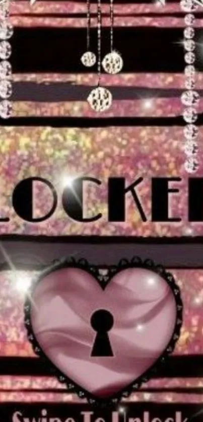 Glamorous pink lock screen with heart and sparkles.