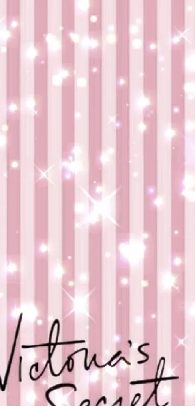 Pink striped wallpaper with sparkling star effects.