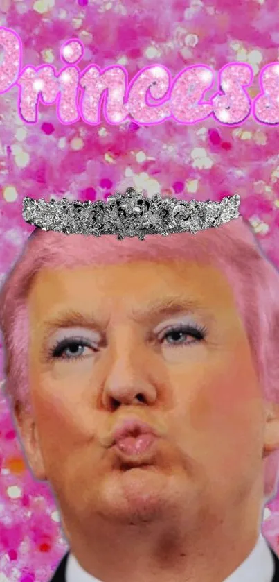 Princess themed mobile wallpaper with glittery pink background and crown.