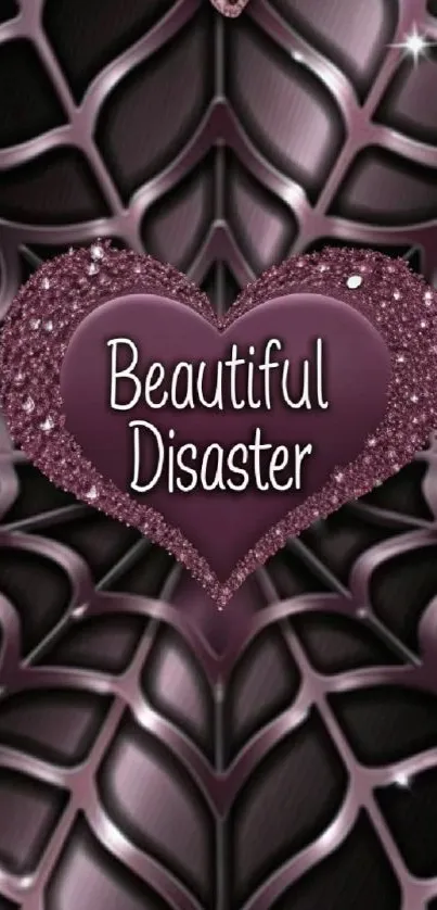 Mobile wallpaper with glittery purple heart.