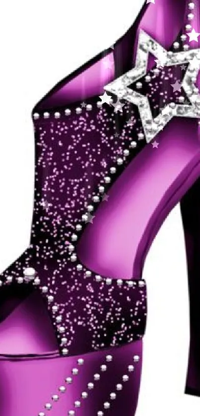 Purple high heel with star accents for stylish mobile wallpaper.