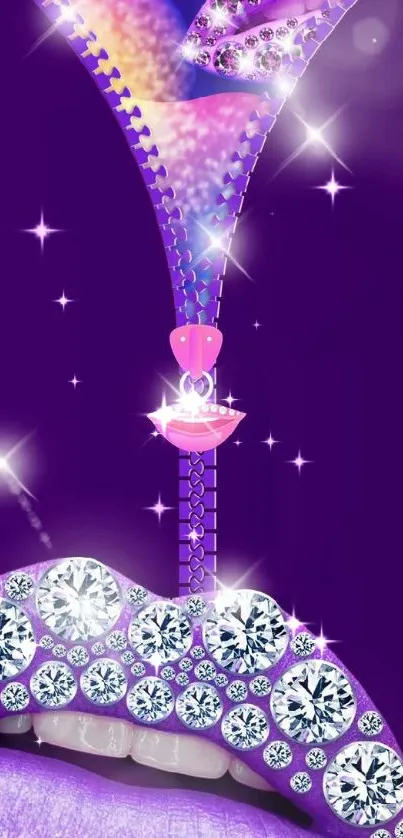 Purple mobile wallpaper with sparkling jewels and a glamorous design.