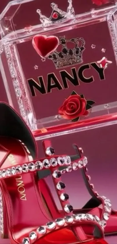 Red high heels with crystal clutch wallpaper