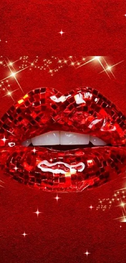 Glamorous red lips with sparkle on a velvet background wallpaper.