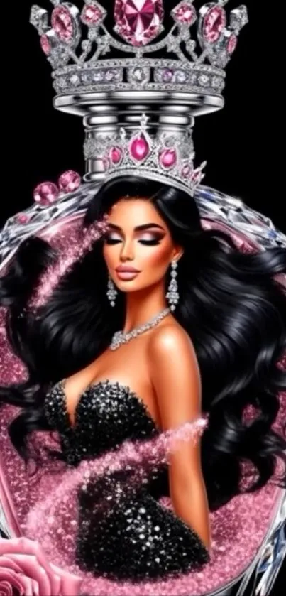 Glamorous perfume bottle with crown art