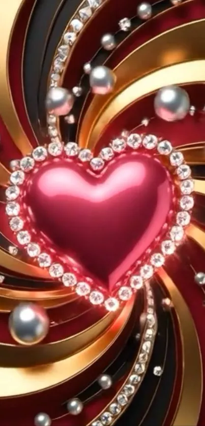 3D heart wallpaper with gold and jewels