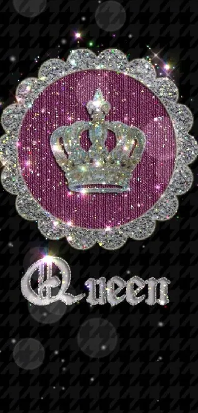 Sparkling purple crown wallpaper with elegant design and text "Queen."