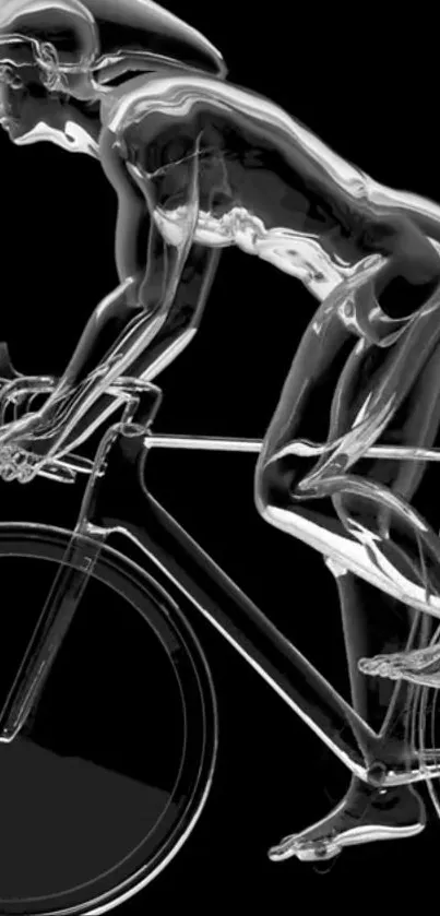 Glass cyclist on a black background, modern minimalist art.