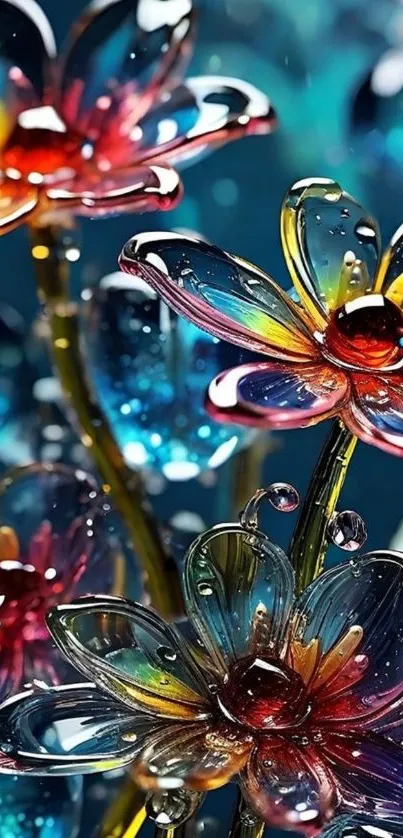 Colorful glass flowers with vibrant petals.