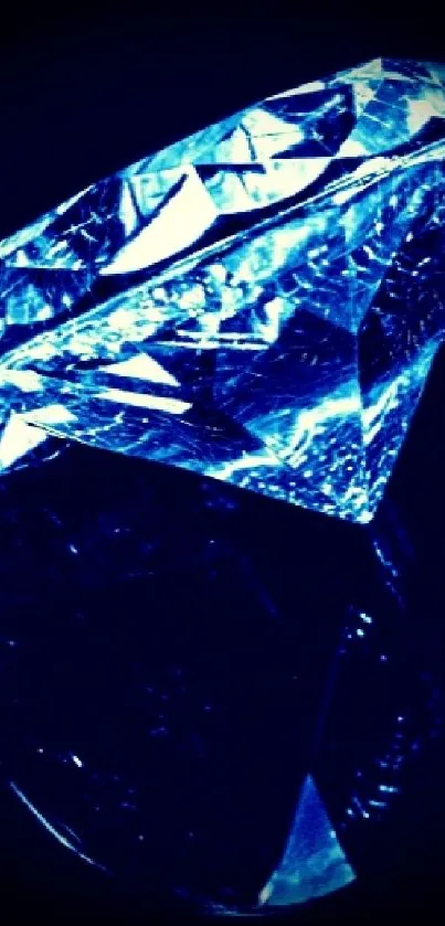 Gleaming blue diamond on dark background, radiant and luxurious.