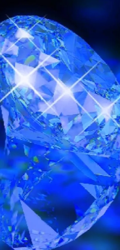 Sparkling blue diamond on vibrant blue background.