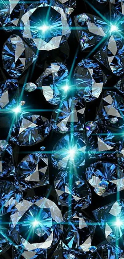 Gleaming blue diamonds with radiant light effects.