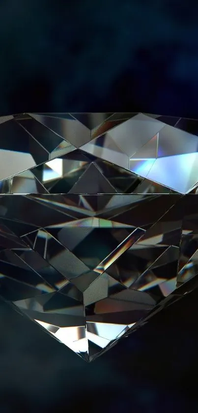 Glistening crystal diamond against a deep blue background.