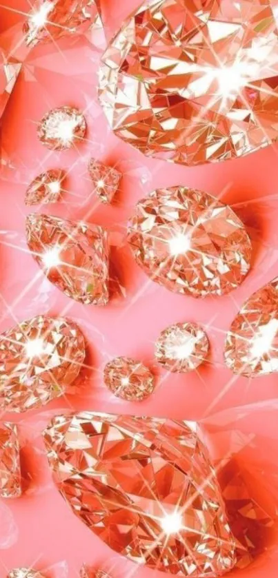 Coral background with sparkling diamonds.