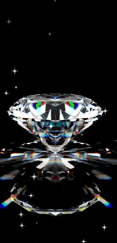 Dazzling diamond with reflection on black background mobile wallpaper.