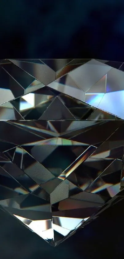 Gleaming diamond with dark background, reflecting light.