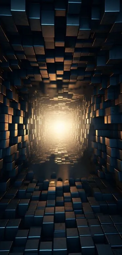 Geometric tunnel with glowing cubes.