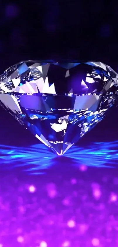 Gleaming purple diamond on vibrant background.