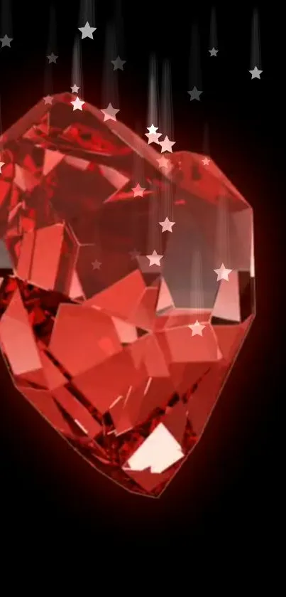 Red crystal gem with starry accents on black background.