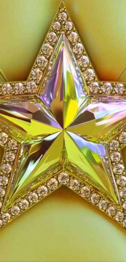 Luxurious golden star gem studded with crystals on elegant background.