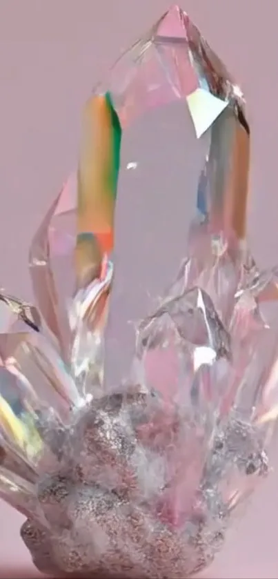Glistening crystal art on soft pink background.