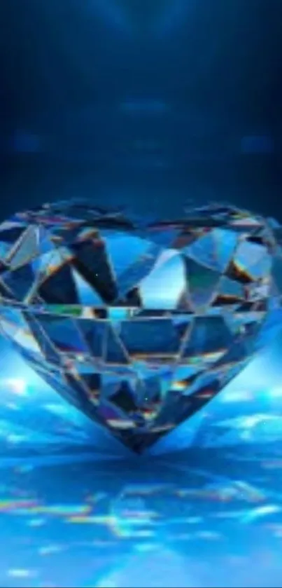 Shimmering blue diamond on radiant background.