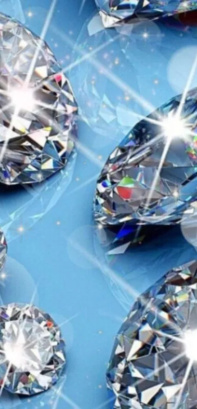 Glistening diamonds on a blue background.