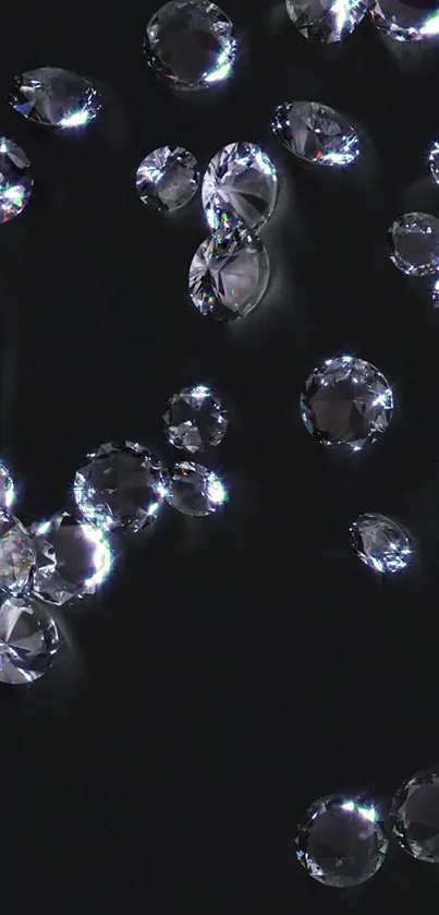 Mobile wallpaper with glistening diamonds on a black background.