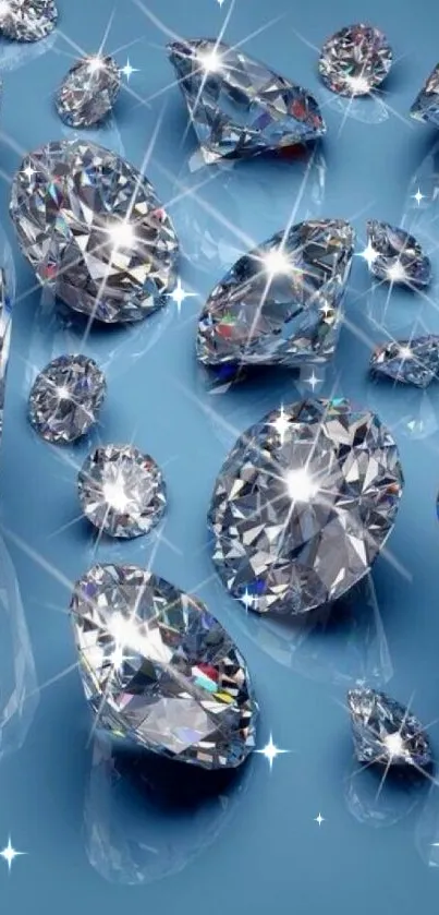 Glistening diamonds on a blue background.