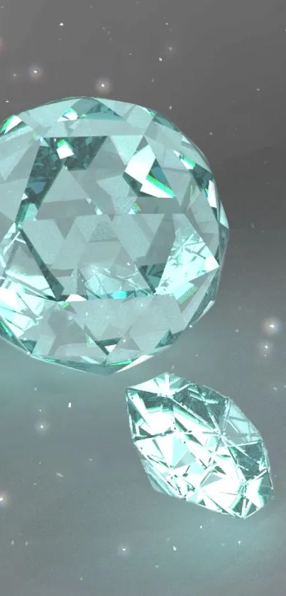 Mobile wallpaper featuring sparkling diamonds with a glistening light cyan hue.