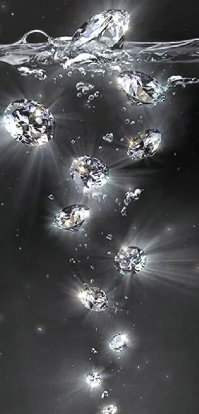 Floating diamonds in water wallpaper with sparkling light reflections.