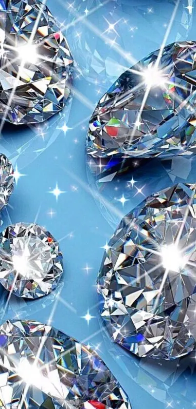 Mobile wallpaper with sparkling diamonds and a sky blue background.