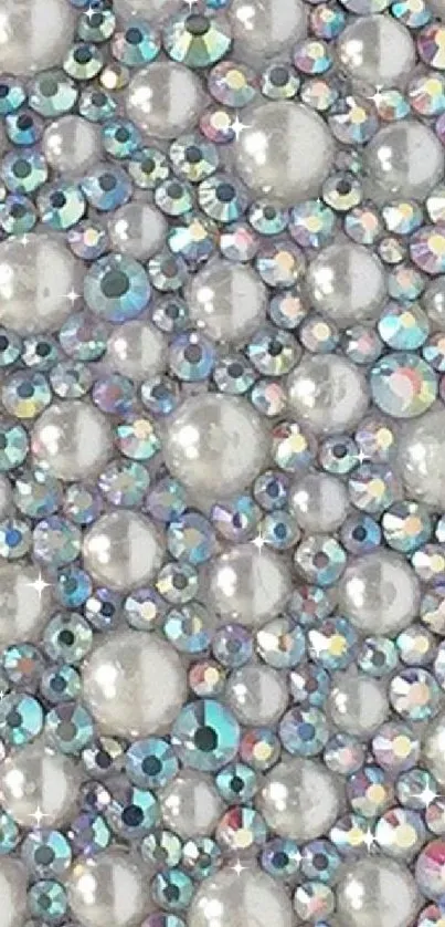 Silver pearl and gem mobile wallpaper with sparkling crystals.