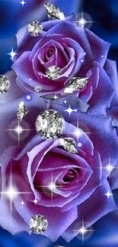 Glistening purple rose wallpaper with diamonds.