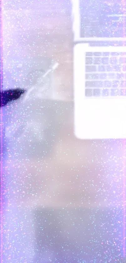 Glistening tech wallpaper with light purple hues and laptop.