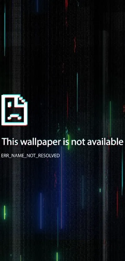 Pixel art glitch style error message on dark wallpaper.