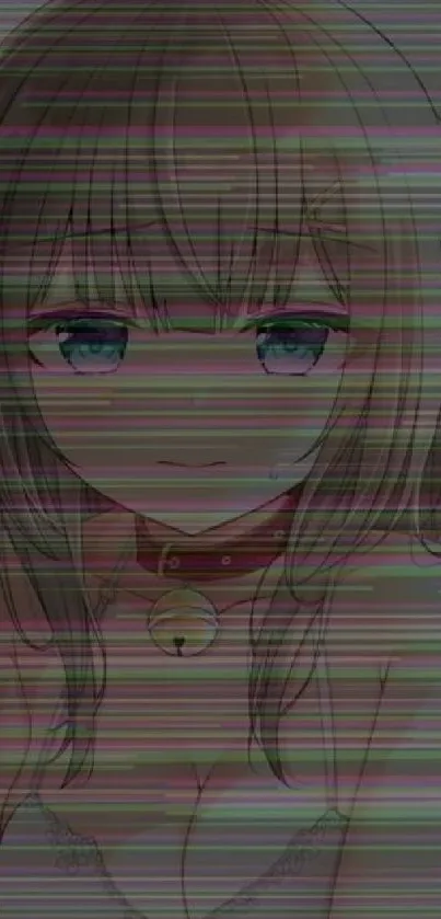 Glitchy style anime girl with brown hair and stripes.