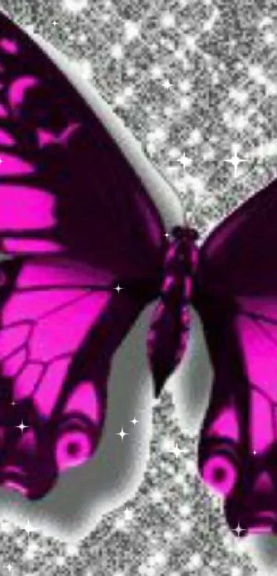 Pink butterfly on glittery background wallpaper.