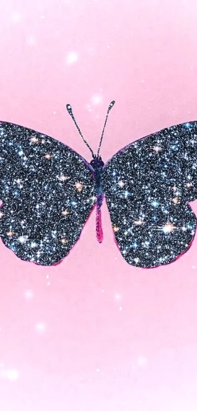 Sparkling glitter butterfly on pink background wallpaper.