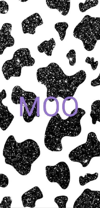 Stylish glitter cow print wallpaper with black and white patterns.