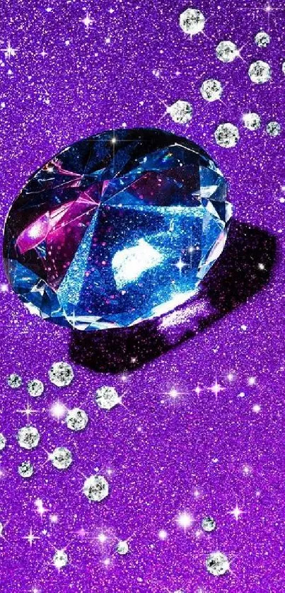 Purple glitter wallpaper with a radiant diamond.