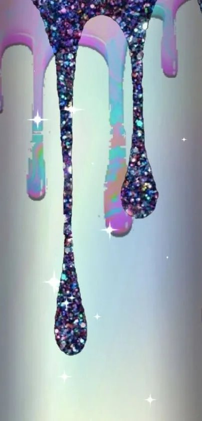 Vibrant holographic glitter drip wallpaper with purple hues.