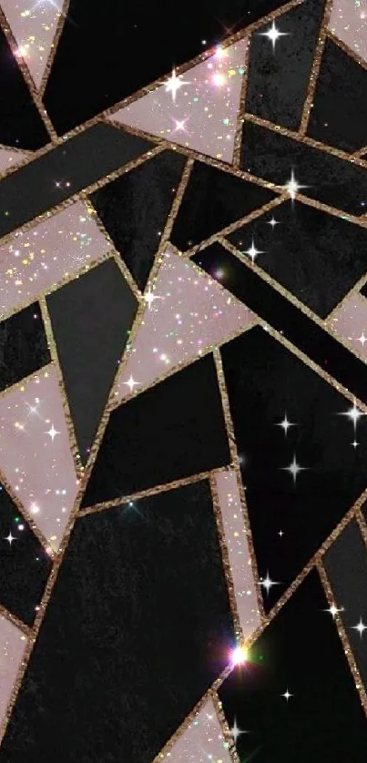 Black and pink geometric wallpaper with glitter.