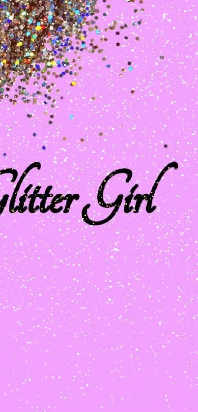 Glitter Girl wallpaper with pink background and confetti.