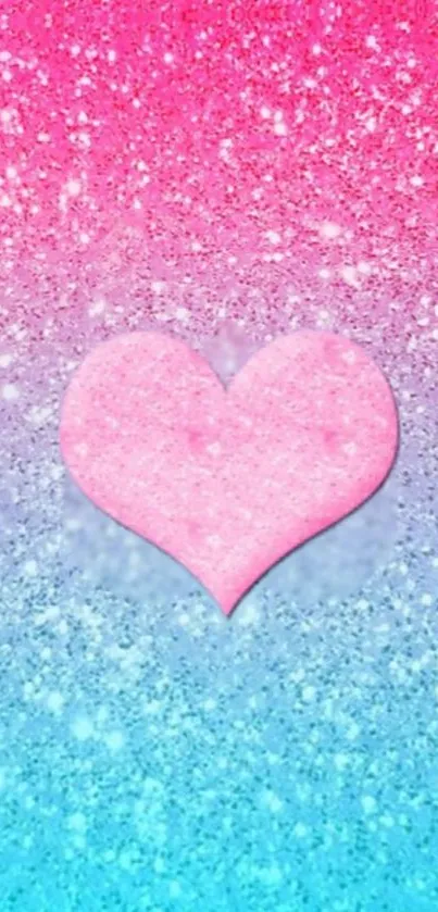 Pink glitter heart on gradient background wallpaper.