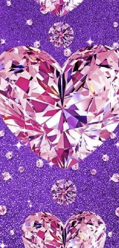 Purple glitter wallpaper with diamond hearts.