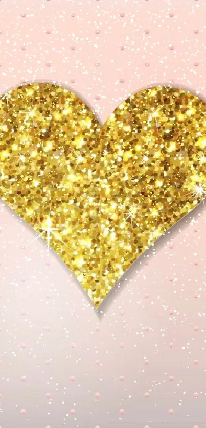 Gold glitter heart on pink dotted background wallpaper.