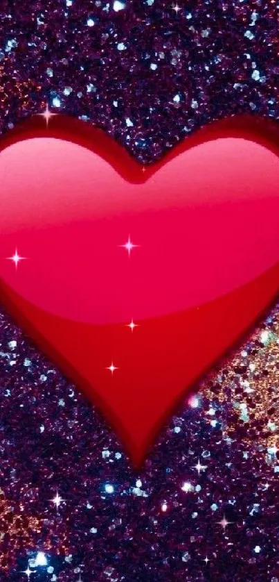 Red heart on a glittery background mobile wallpaper.